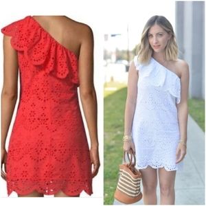 Anthropoligie Cupcakes and Cashmere one shoulder eyelet dress XS